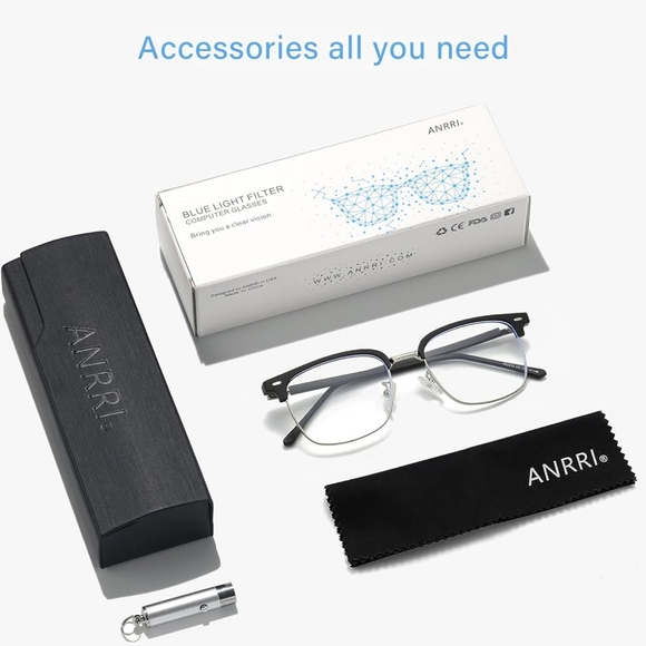 Blue Light Blocking Anti Eyestrain Lens Eyeglasses Semi Rimless Silver - Picture 5 of 6